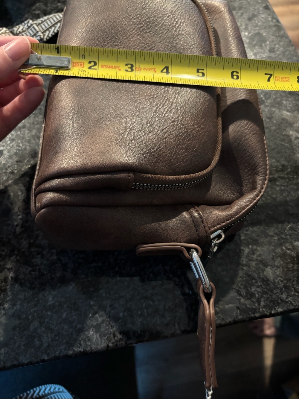 Dark Brown crossbody  Bag with Patterned Strap - Picture 2 of 4